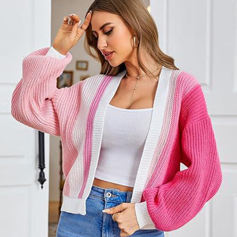 Dopamine-Inspired Color Block Fashionable Knit Cardigan