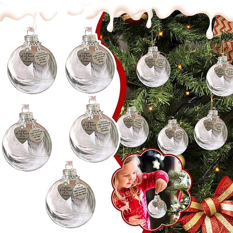 Christmas Memorial Ornament Feather Ball Personalised White Feather Bauble- A Piece of My Heart Is In Heaven