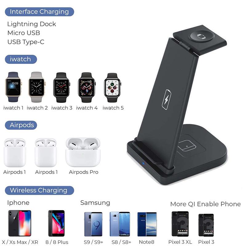 Foldable 3 in 1 wireless charger