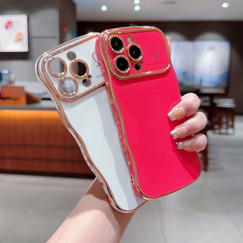 Cute Wave Shape With Love Heart Raised Camera Protection Phone Case