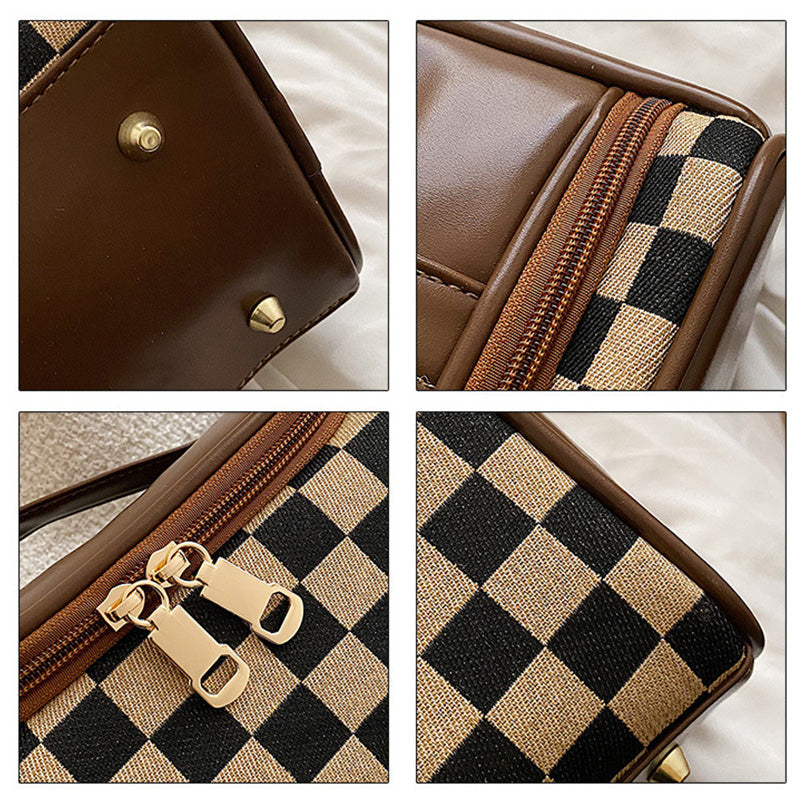 Vintage Checkerboard Pattern Makeup Bag