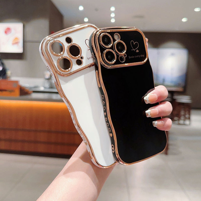 Cute Wave Shape With Love Heart Raised Camera Protection Phone Case