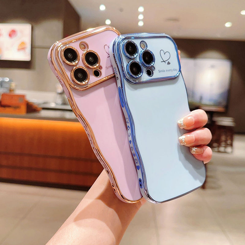 Cute Wave Shape With Love Heart Raised Camera Protection Phone Case
