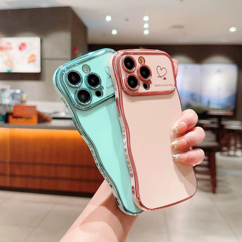 Cute Wave Shape With Love Heart Raised Camera Protection Phone Case