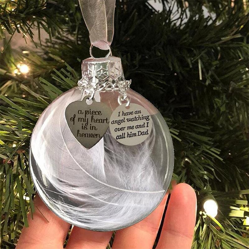 Christmas Memorial Ornament Feather Ball Personalised White Feather Bauble- A Piece of My Heart Is In Heaven