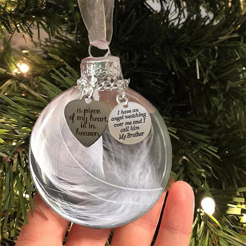 Christmas Memorial Ornament Feather Ball Personalised White Feather Bauble- A Piece of My Heart Is In Heaven