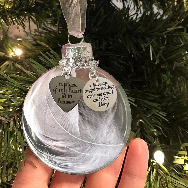 Christmas Memorial Ornament Feather Ball Personalised White Feather Bauble- A Piece of My Heart Is In Heaven