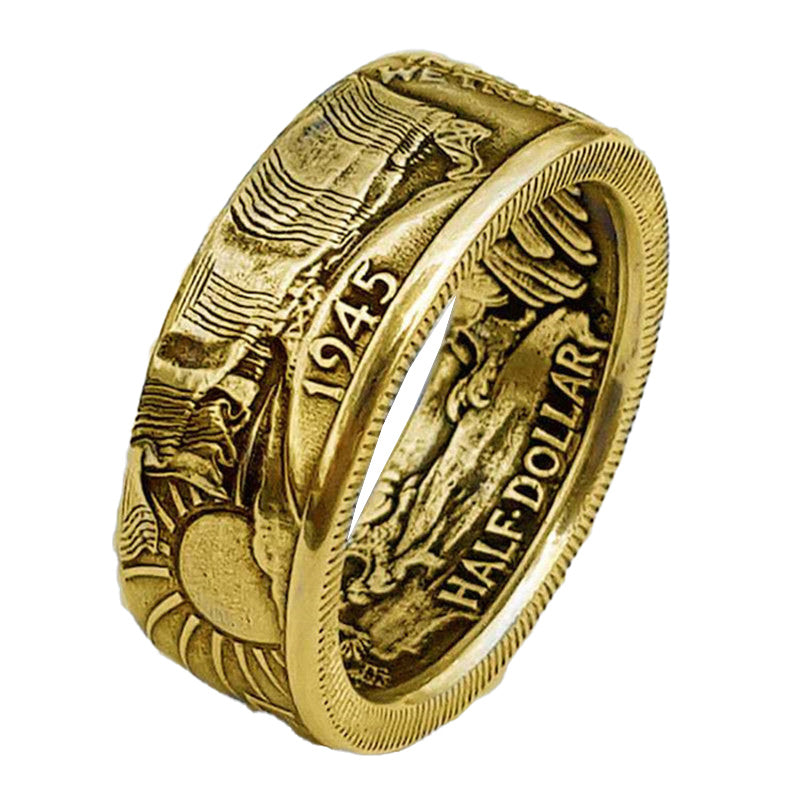 1945 Engraved Half Dollar Coin Ring
