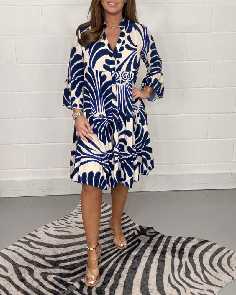 V-neck printed casual dress