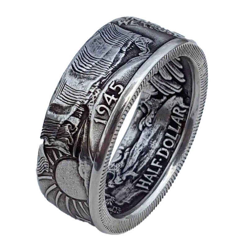 1945 Engraved Half Dollar Coin Ring