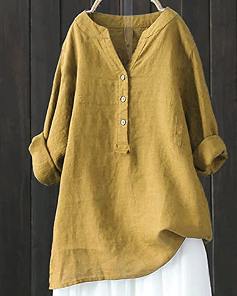 Solid color long sleeve button blouse