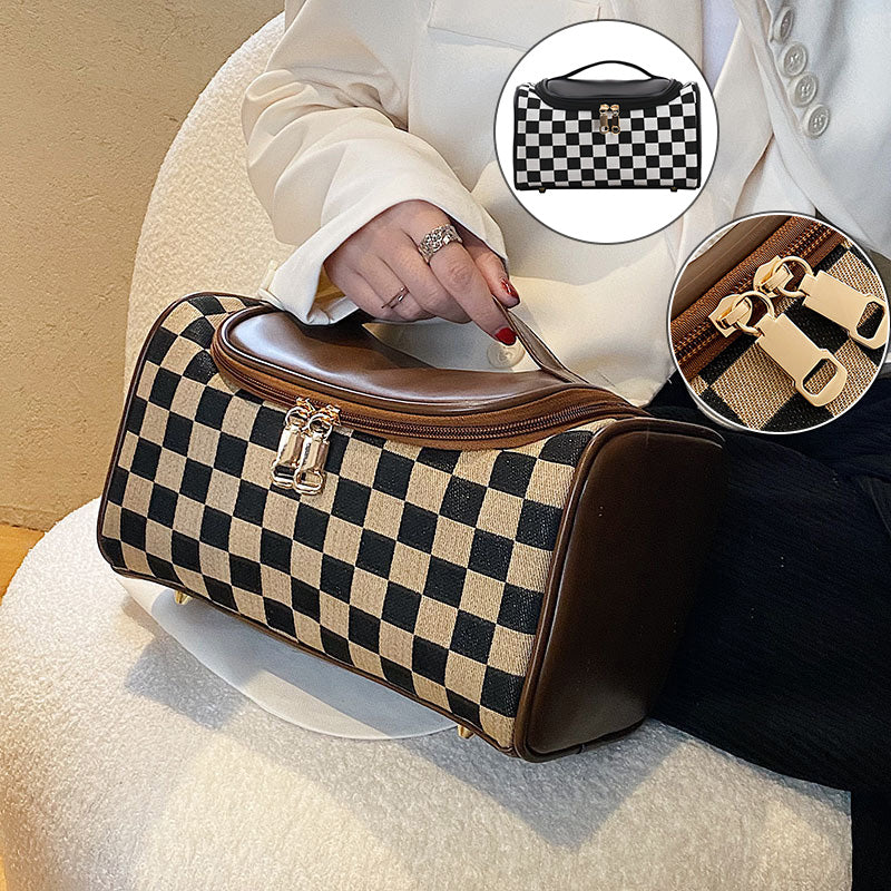 Vintage Checkerboard Pattern Makeup Bag