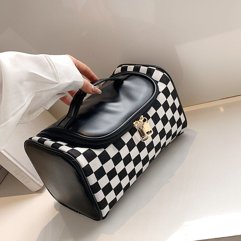 Vintage Checkerboard Pattern Makeup Bag