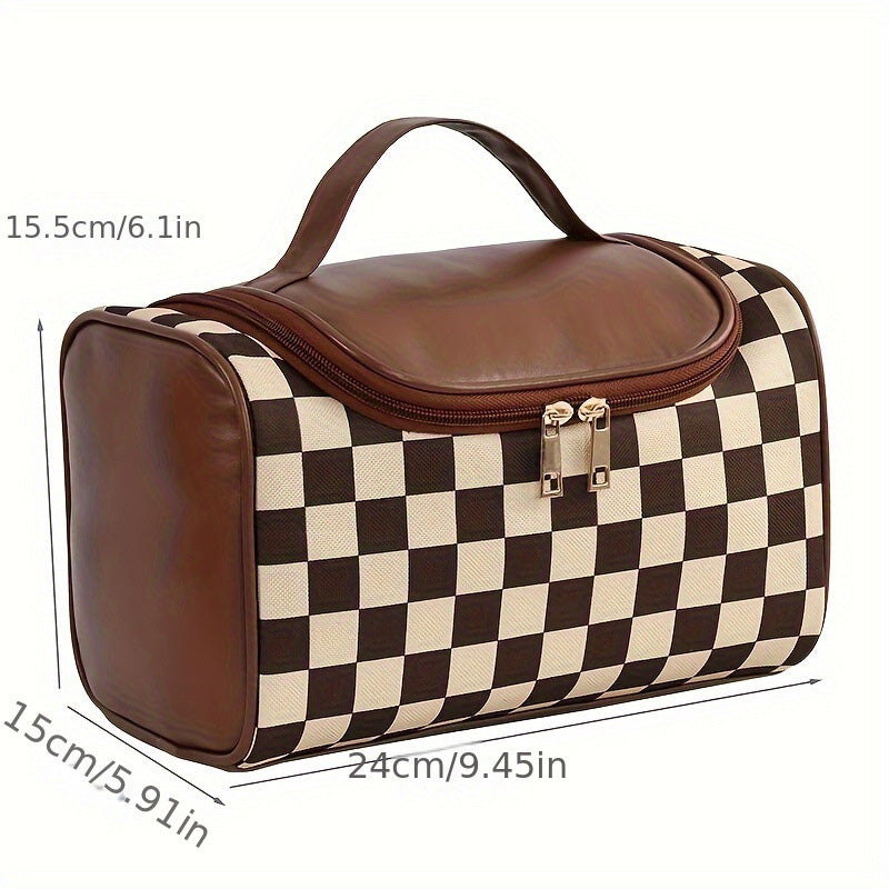 Vintage Checkerboard Pattern Makeup Bag