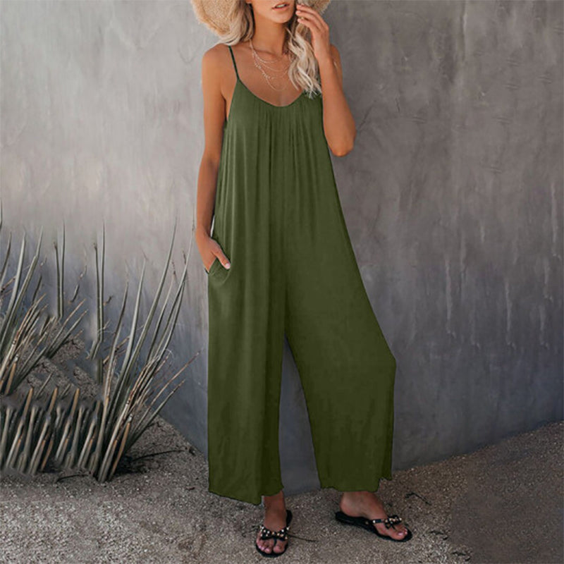 Loose Sleeveless Strap Stretchy Jumpsuit