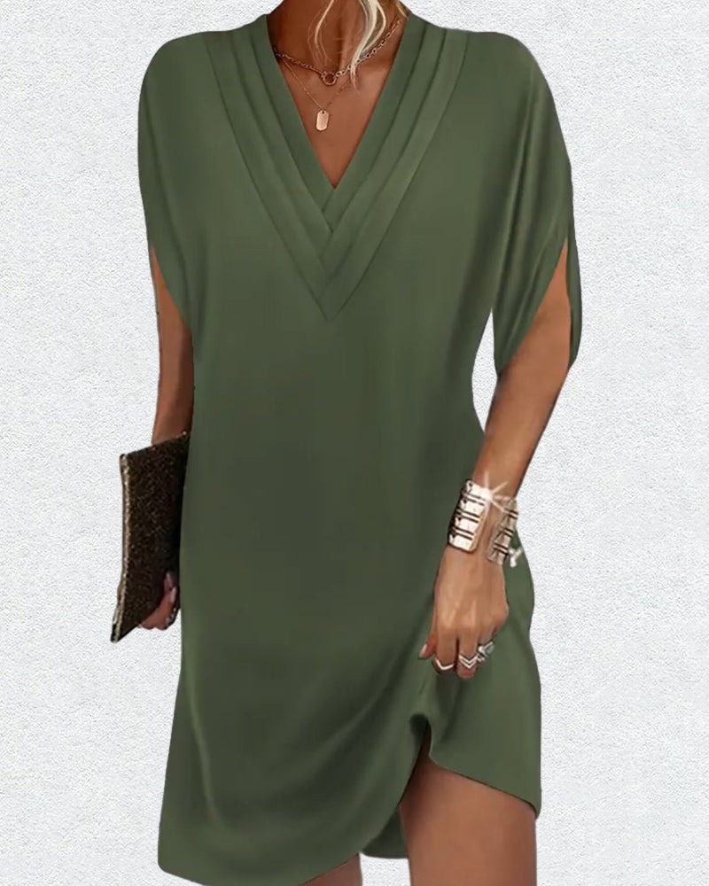 Slit sleeve solid color elegant dress