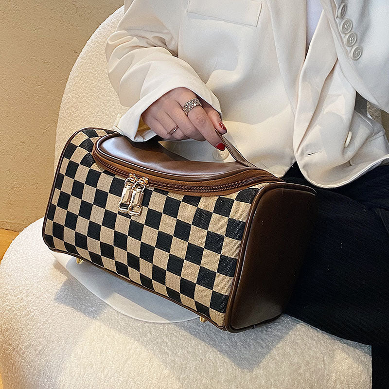 Vintage Checkerboard Pattern Makeup Bag