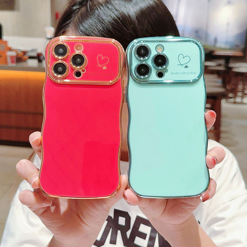 Cute Wave Shape With Love Heart Raised Camera Protection Phone Case