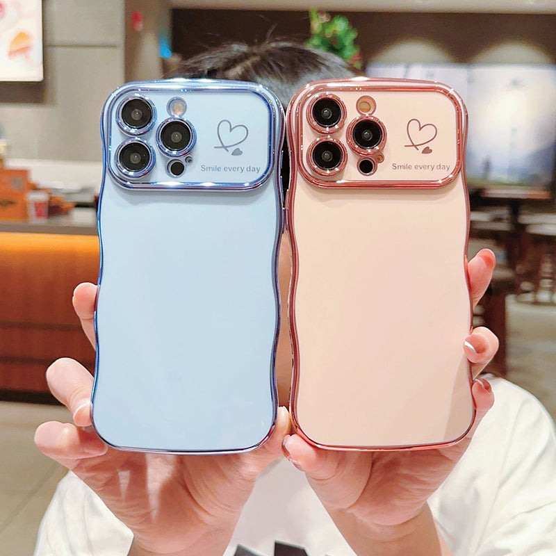 Cute Wave Shape With Love Heart Raised Camera Protection Phone Case