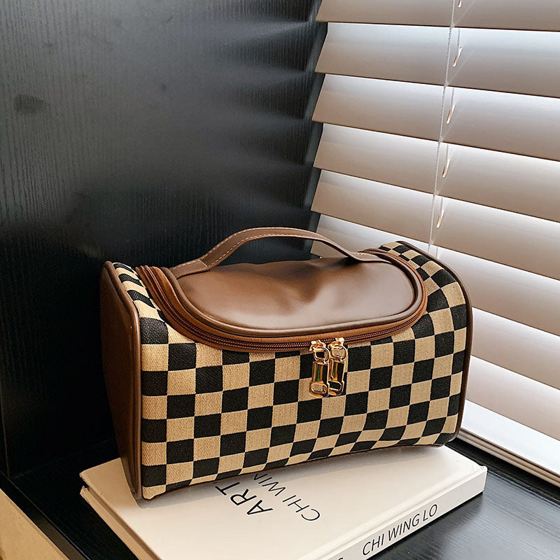 Vintage Checkerboard Pattern Makeup Bag