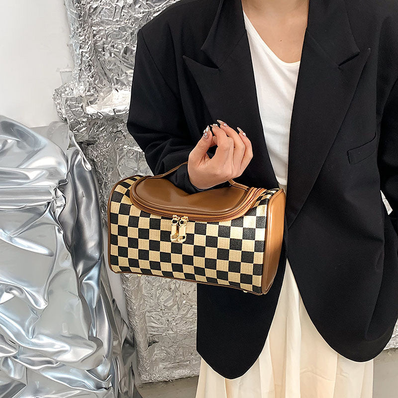 Vintage Checkerboard Pattern Makeup Bag
