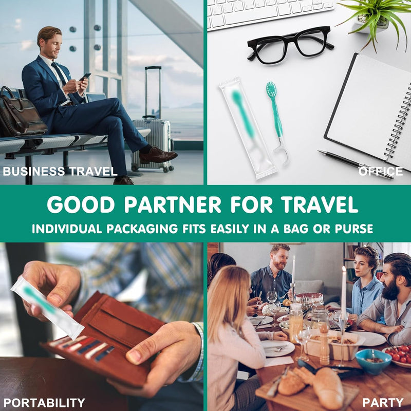 Mini Toothbrush 5 in 1 Tool (Toothpaste + Floss + Pick + Tongue Scraper) Portable Travel Set