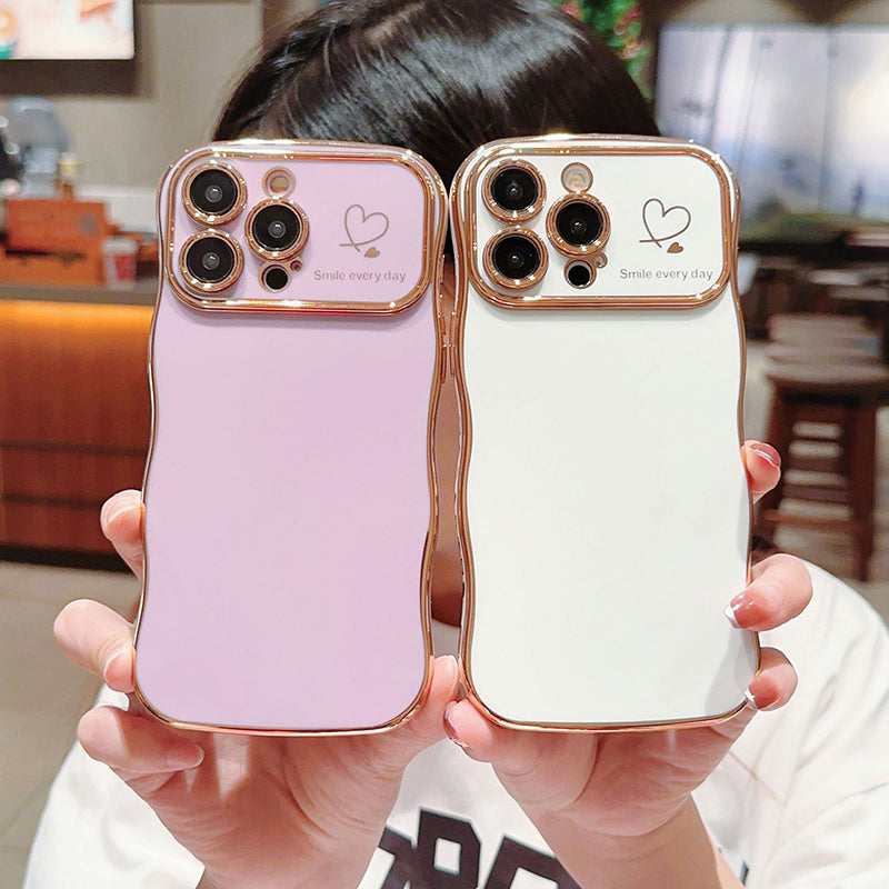 Cute Wave Shape With Love Heart Raised Camera Protection Phone Case