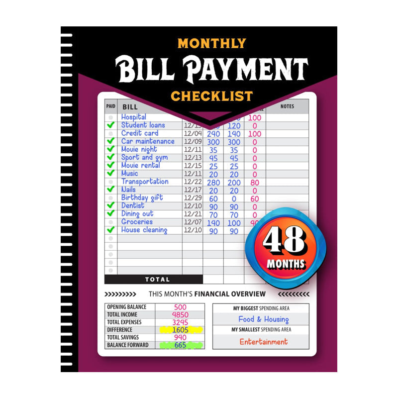 【Up to 60% off】Bill Payment Management Book