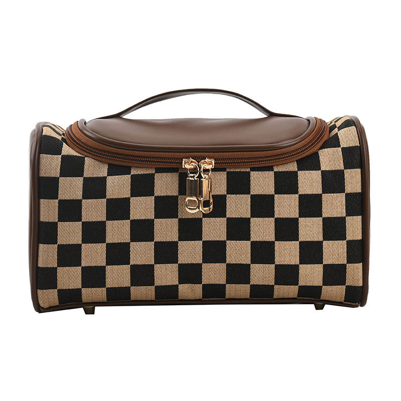 Vintage Checkerboard Pattern Makeup Bag
