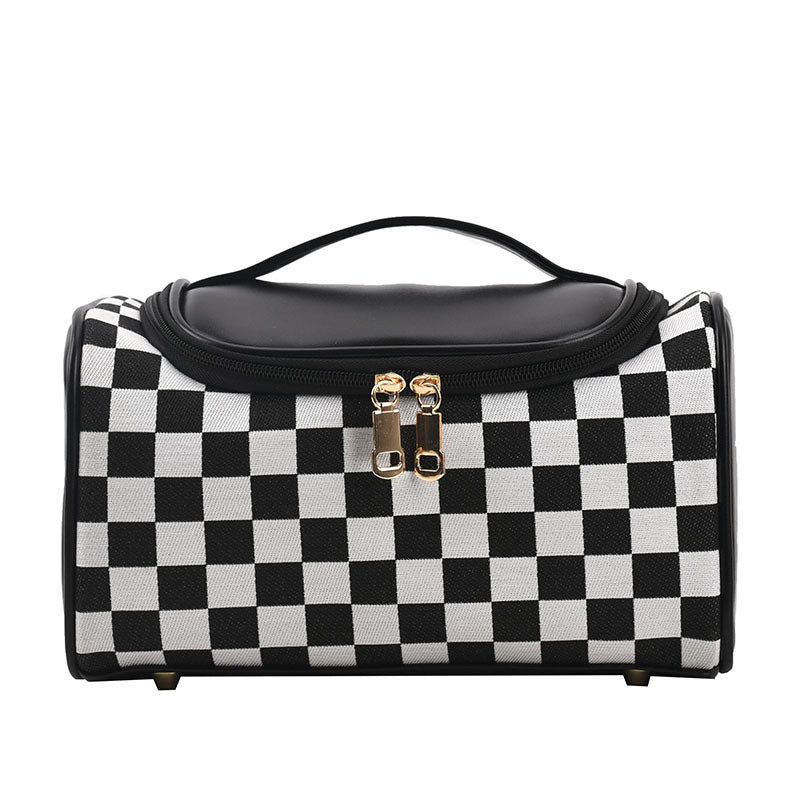 Vintage Checkerboard Pattern Makeup Bag