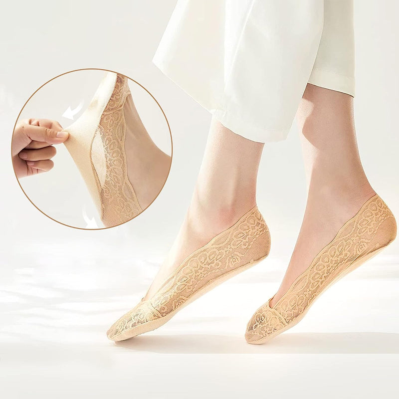 【3 Pairs】Lace No Show Liner Socks for Women