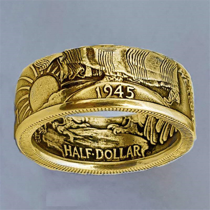 1945 Engraved Half Dollar Coin Ring