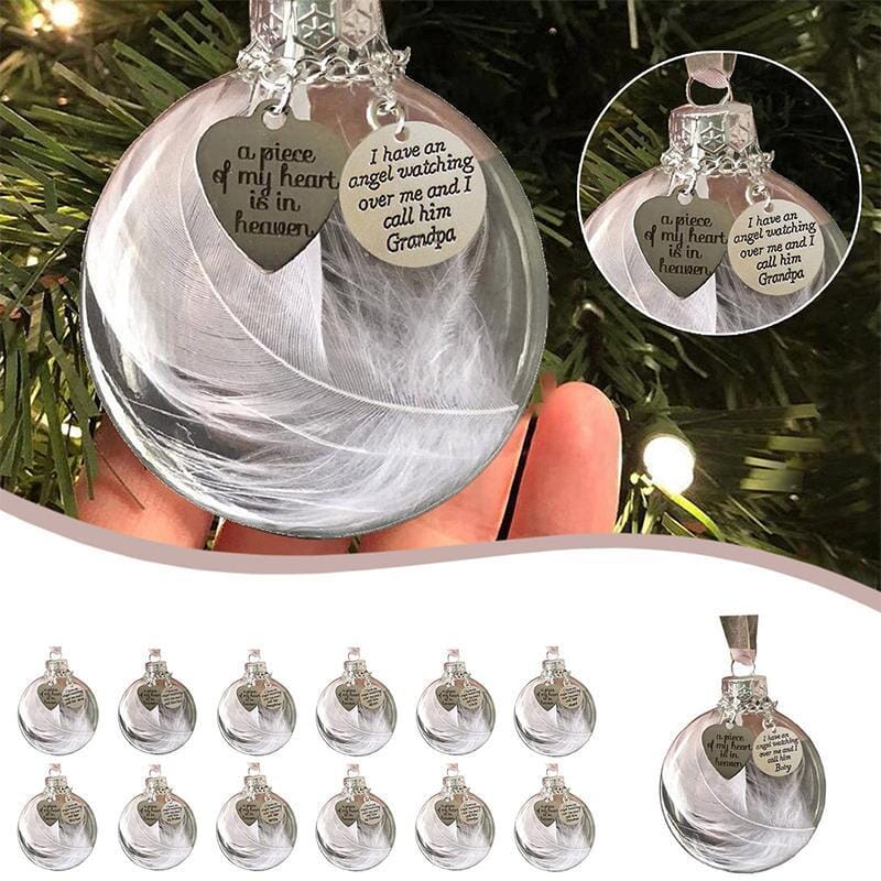 Christmas Memorial Ornament Feather Ball Personalised White Feather Bauble- A Piece of My Heart Is In Heaven