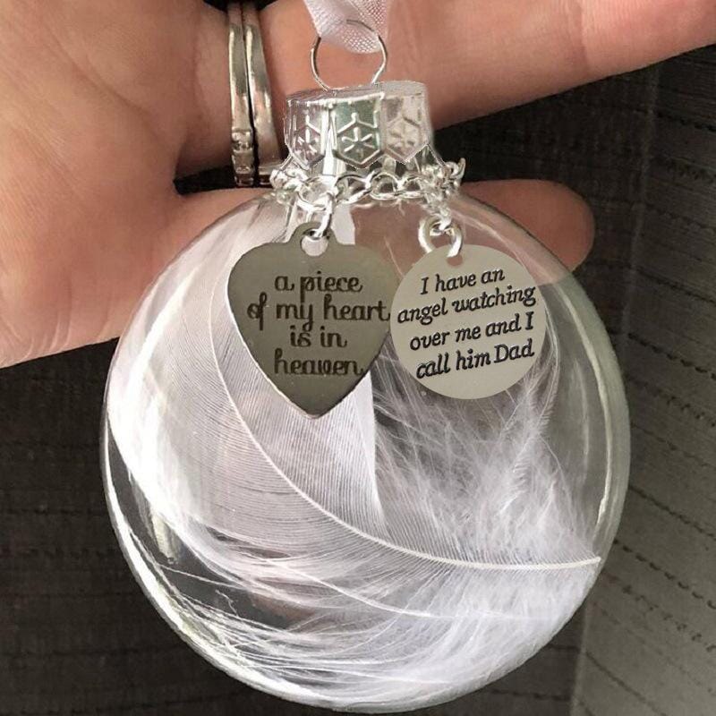 Christmas Memorial Ornament Feather Ball Personalised White Feather Bauble- A Piece of My Heart Is In Heaven