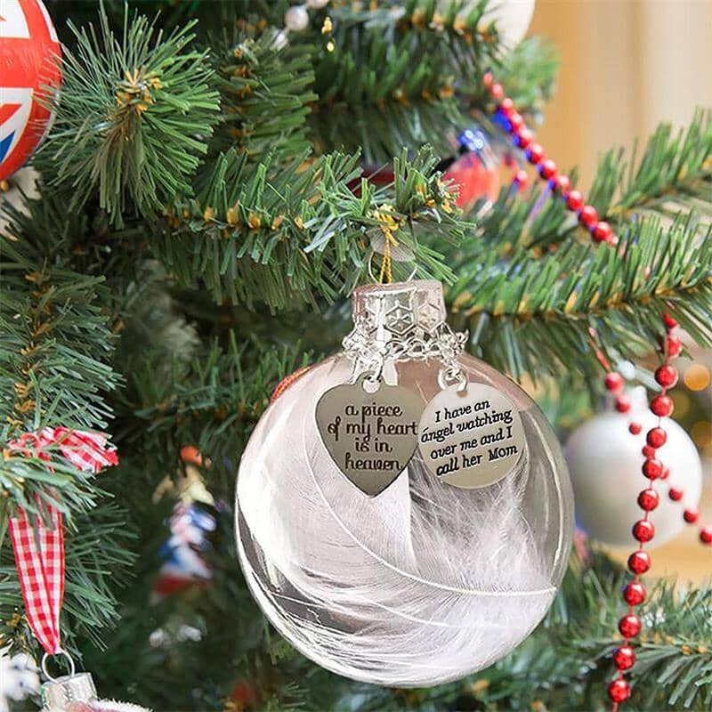 Christmas Memorial Ornament Feather Ball Personalised White Feather Bauble- A Piece of My Heart Is In Heaven
