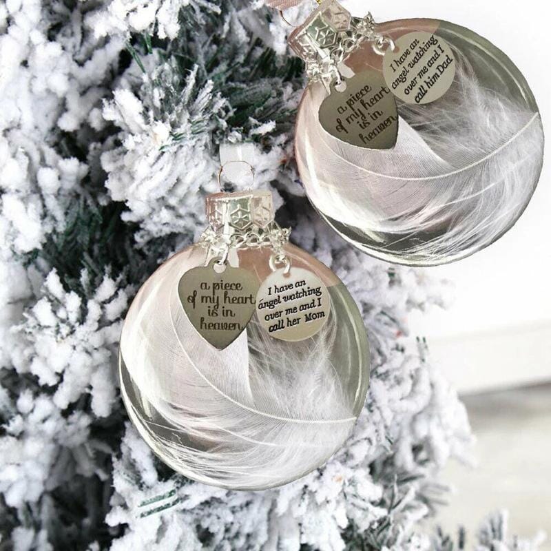 Christmas Memorial Ornament Feather Ball Personalised White Feather Bauble- A Piece of My Heart Is In Heaven