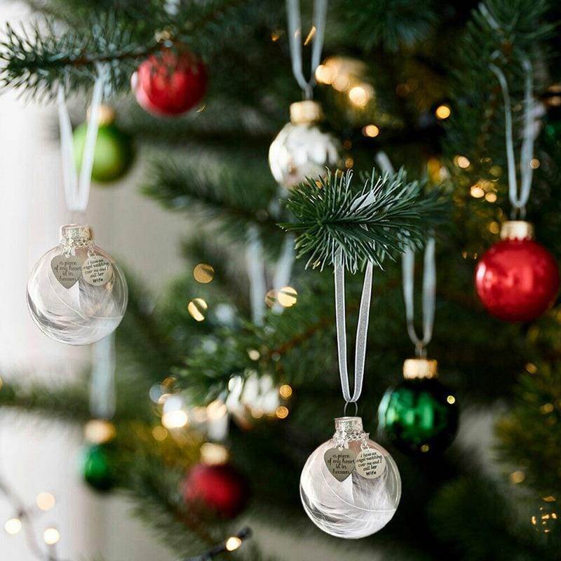Christmas Memorial Ornament Feather Ball Personalised White Feather Bauble- A Piece of My Heart Is In Heaven