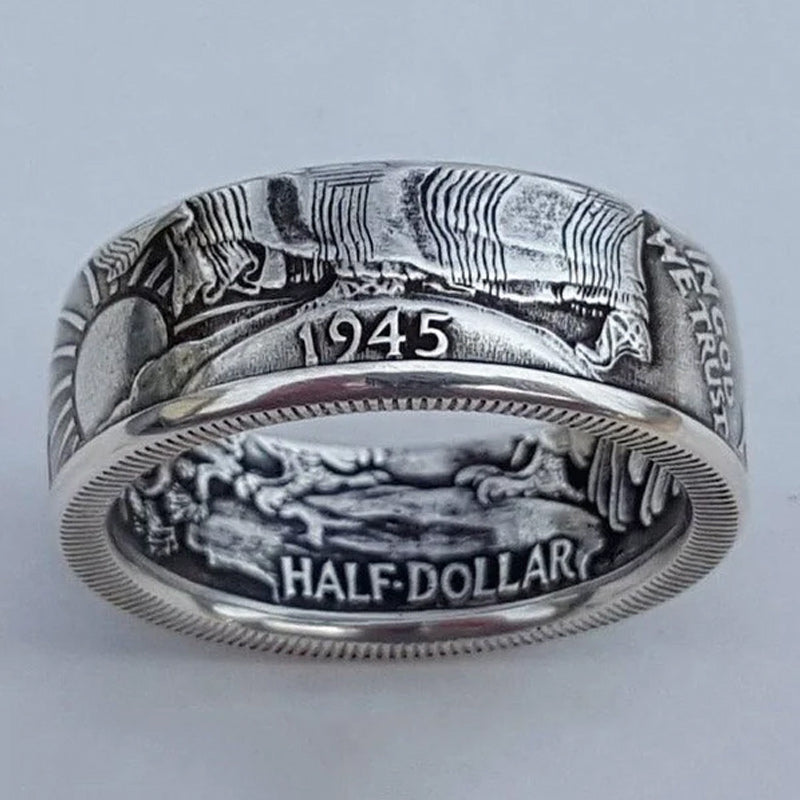 1945 Engraved Half Dollar Coin Ring