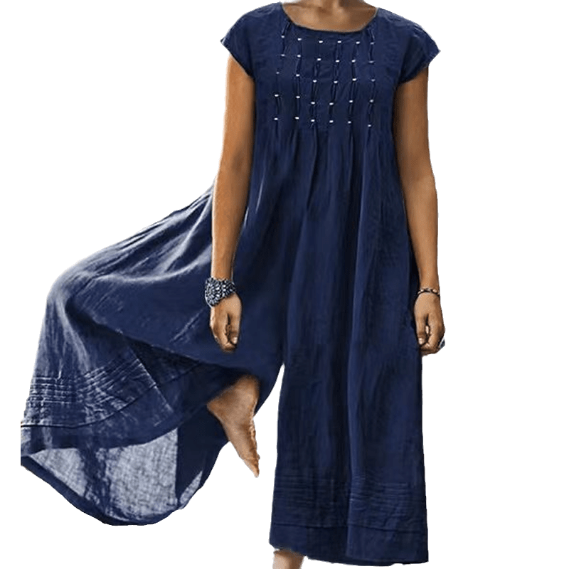 Casual Solid Color Short-Sleeved Jumpsuit