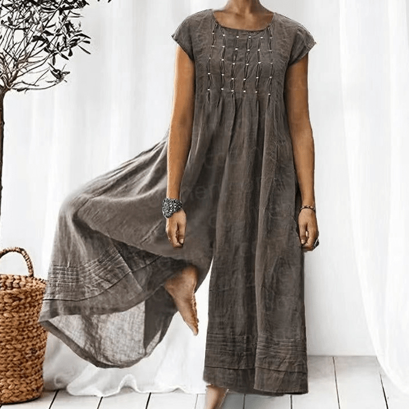 Casual Solid Color Short-Sleeved Jumpsuit