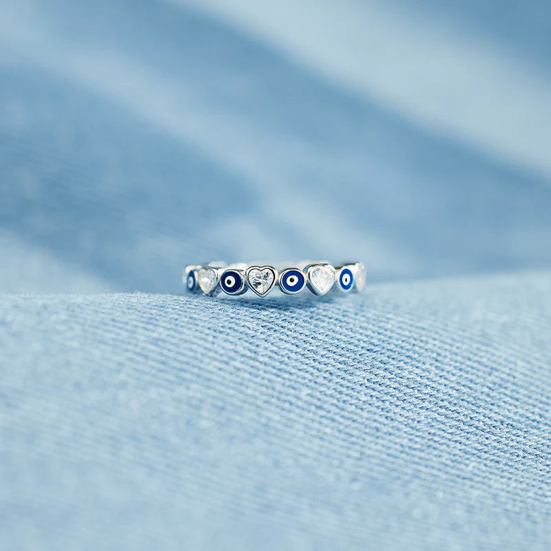 Heart & Evil Eye Ring Band
