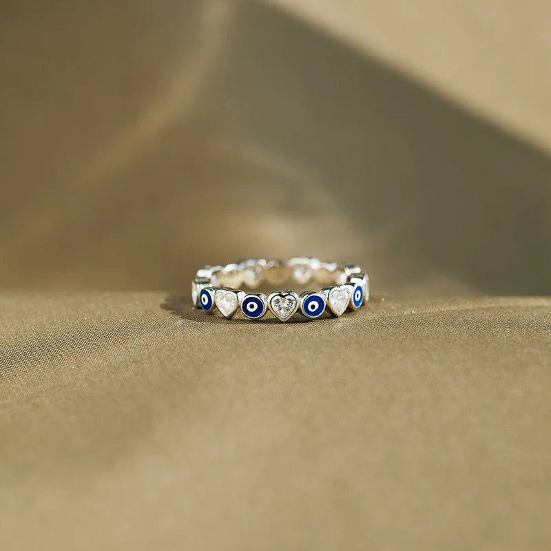 Heart & Evil Eye Ring Band