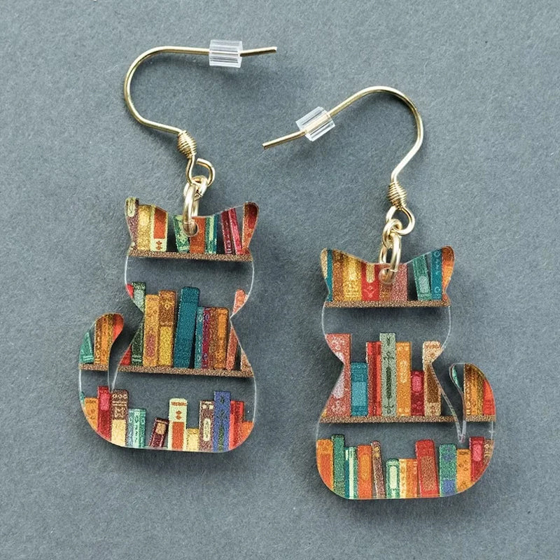 Cat Earrings With Books