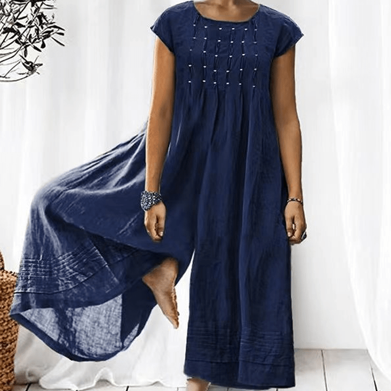 Casual Solid Color Short-Sleeved Jumpsuit