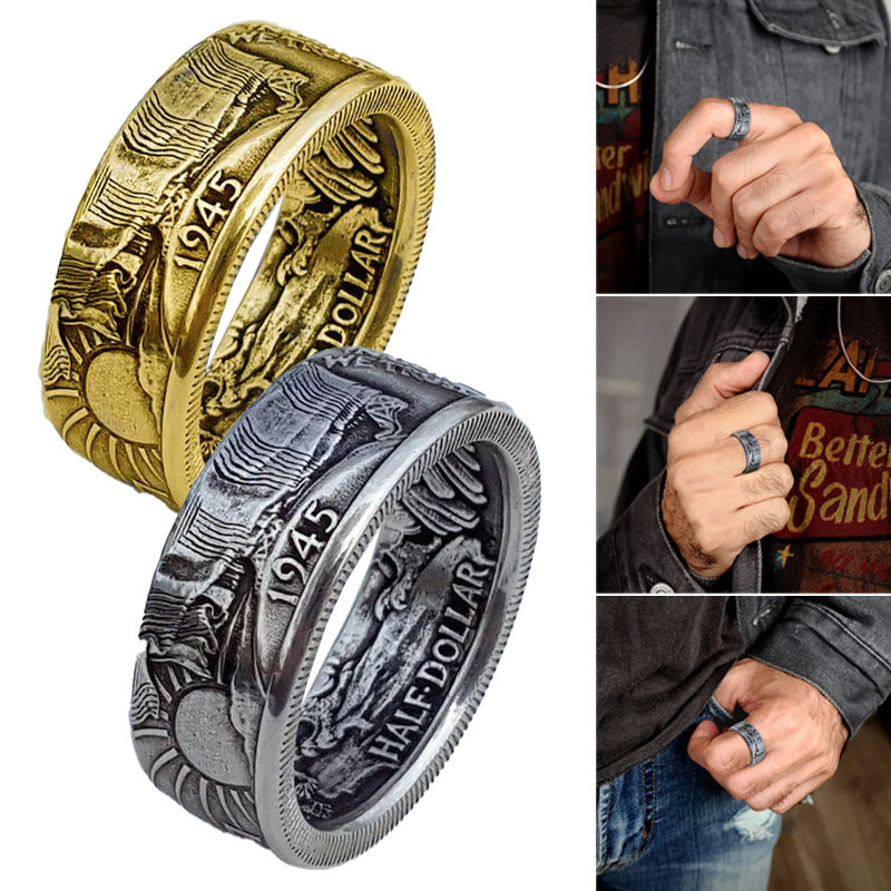 1945 Engraved Half Dollar Coin Ring