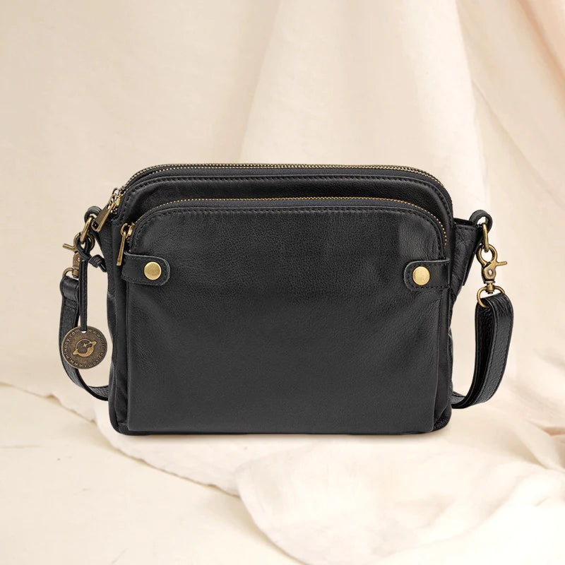 Three-Layer Leather Crossbody Shoulder & Clutch Bag