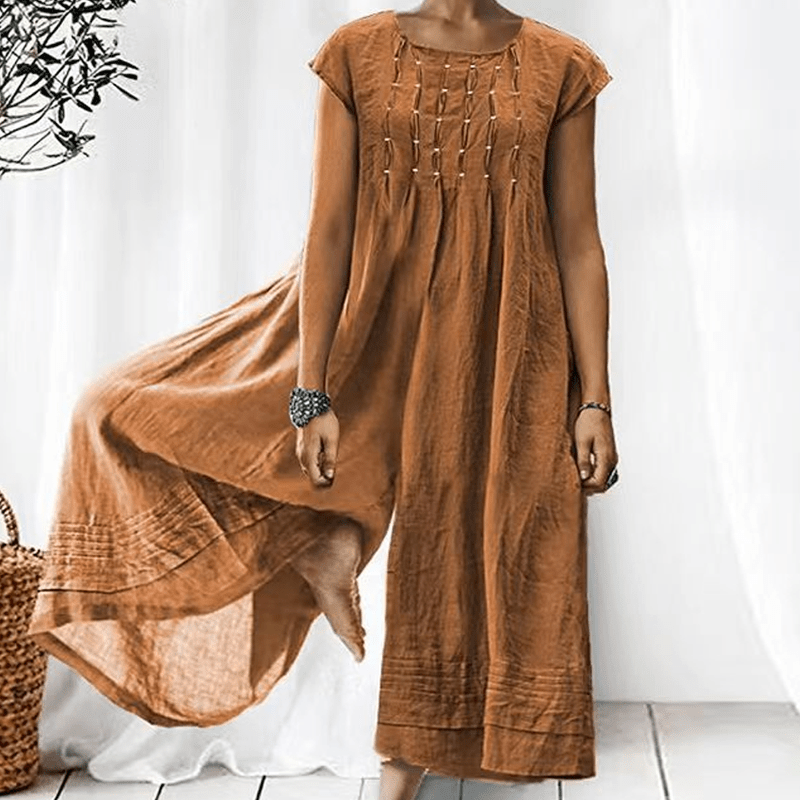 Casual Solid Color Short-Sleeved Jumpsuit