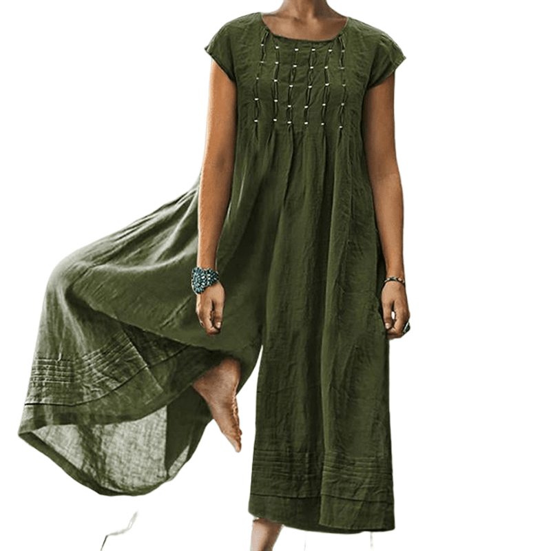 Casual Solid Color Short-Sleeved Jumpsuit