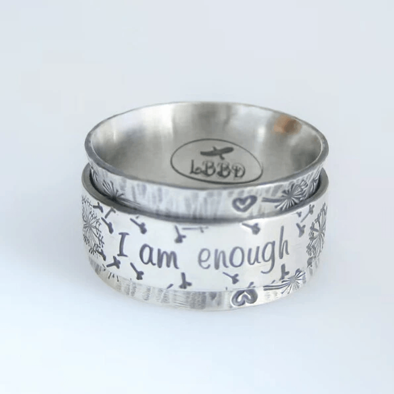 "I Am Enough" Silver Dandelion Ring