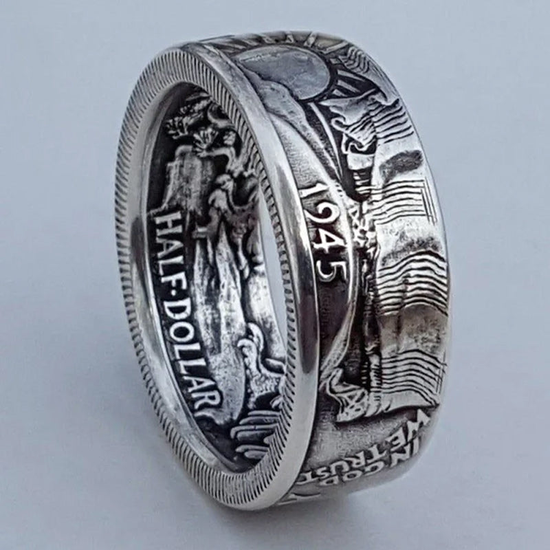1945 Engraved Half Dollar Coin Ring